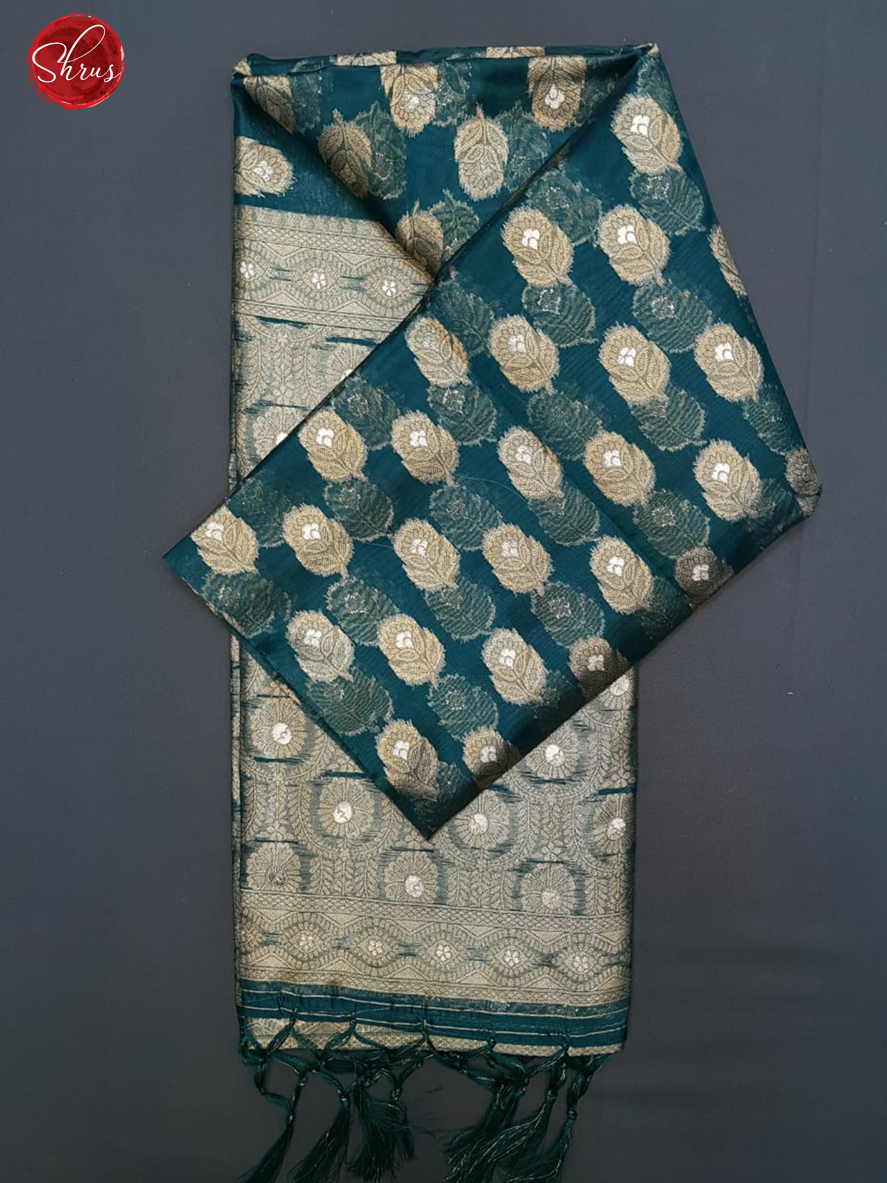 Peacock Green(Single tone)- Semi Banarasi with zari woven floral motifs on the body & Zari Border - Shop on ShrusEternity.com