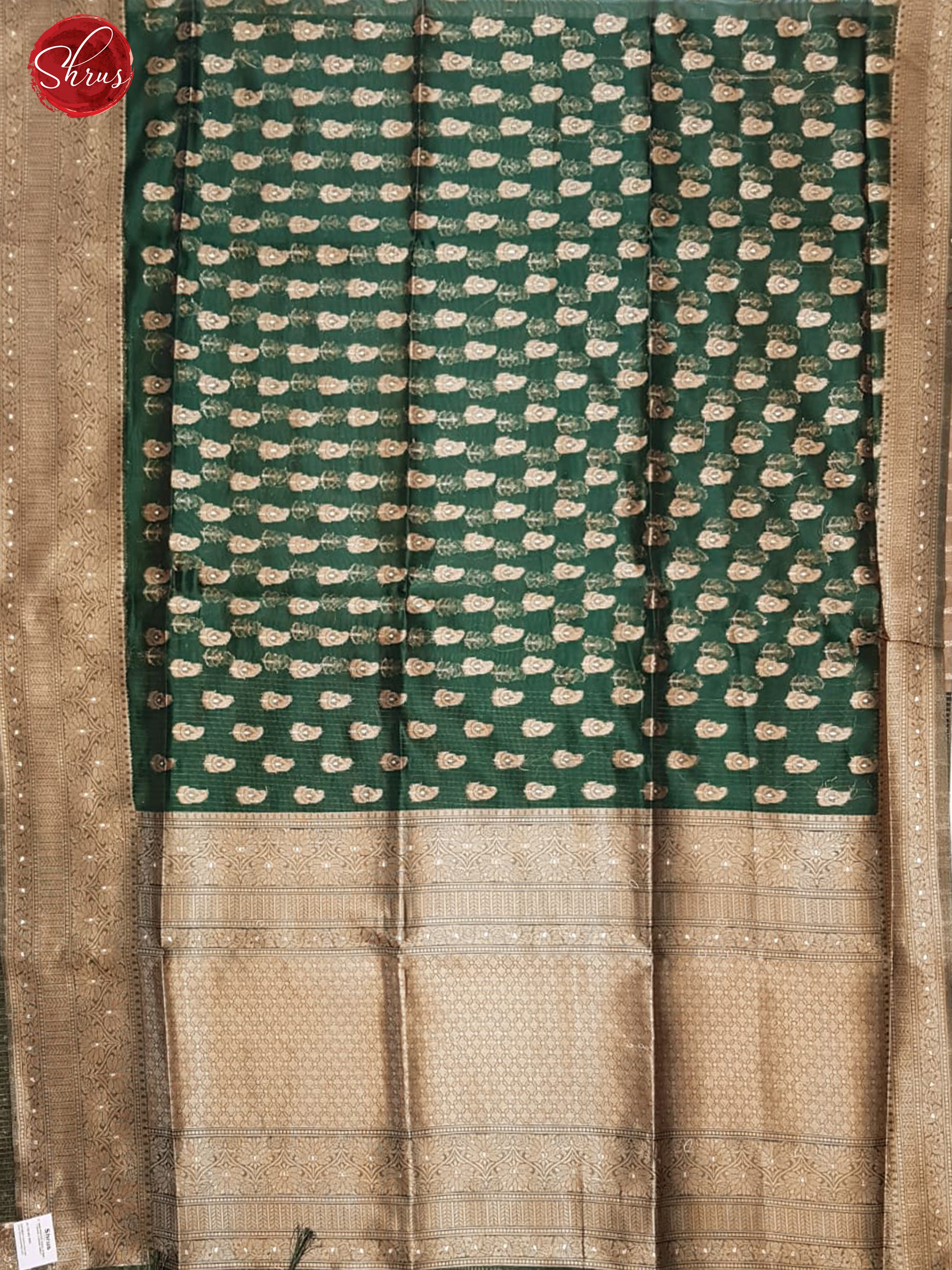 Green(Single Tone)- Semi Banarasi with Zari woven buttas on the body & Zari Border - Shop on ShrusEternity.com