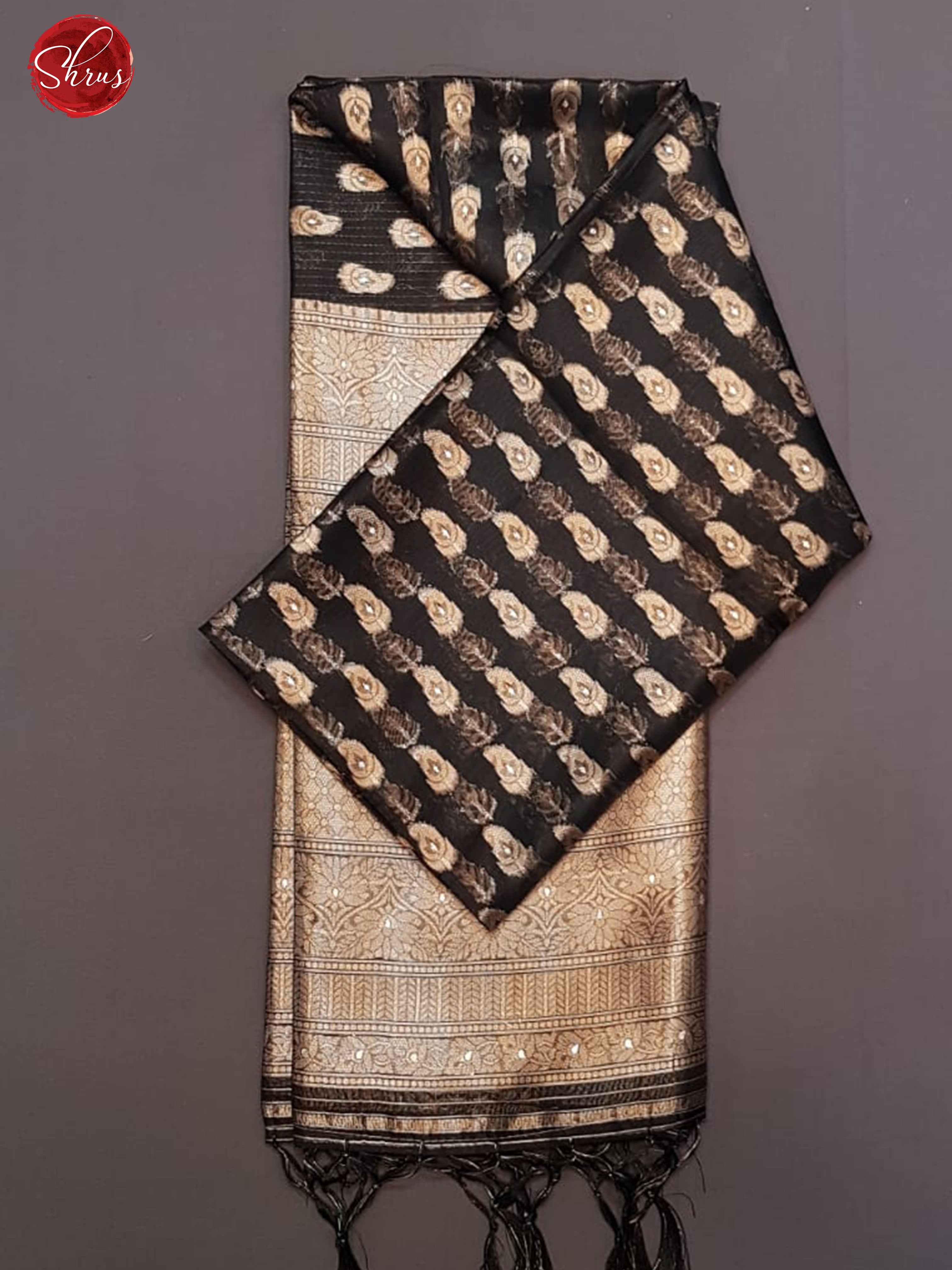 Black(Single Tone)- Semi Banarasi with zari woven paisleys buttas on the body & Zari Border - Shop on ShrusEternity.com