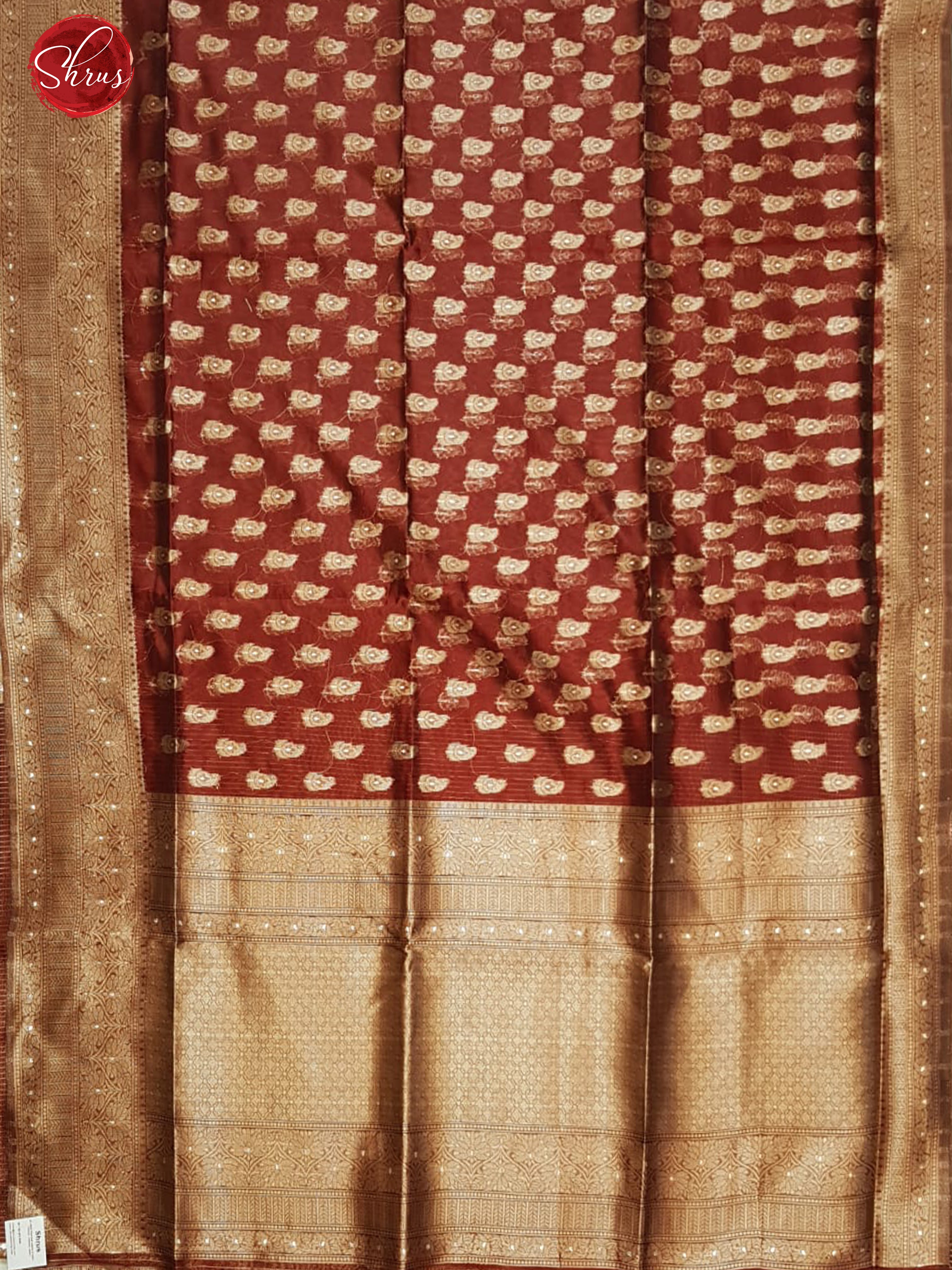 Maroon(Single tone)- Semi Banarasi with zari woven paisleys buttas on the body & Zari Border - Shop on ShrusEternity.com