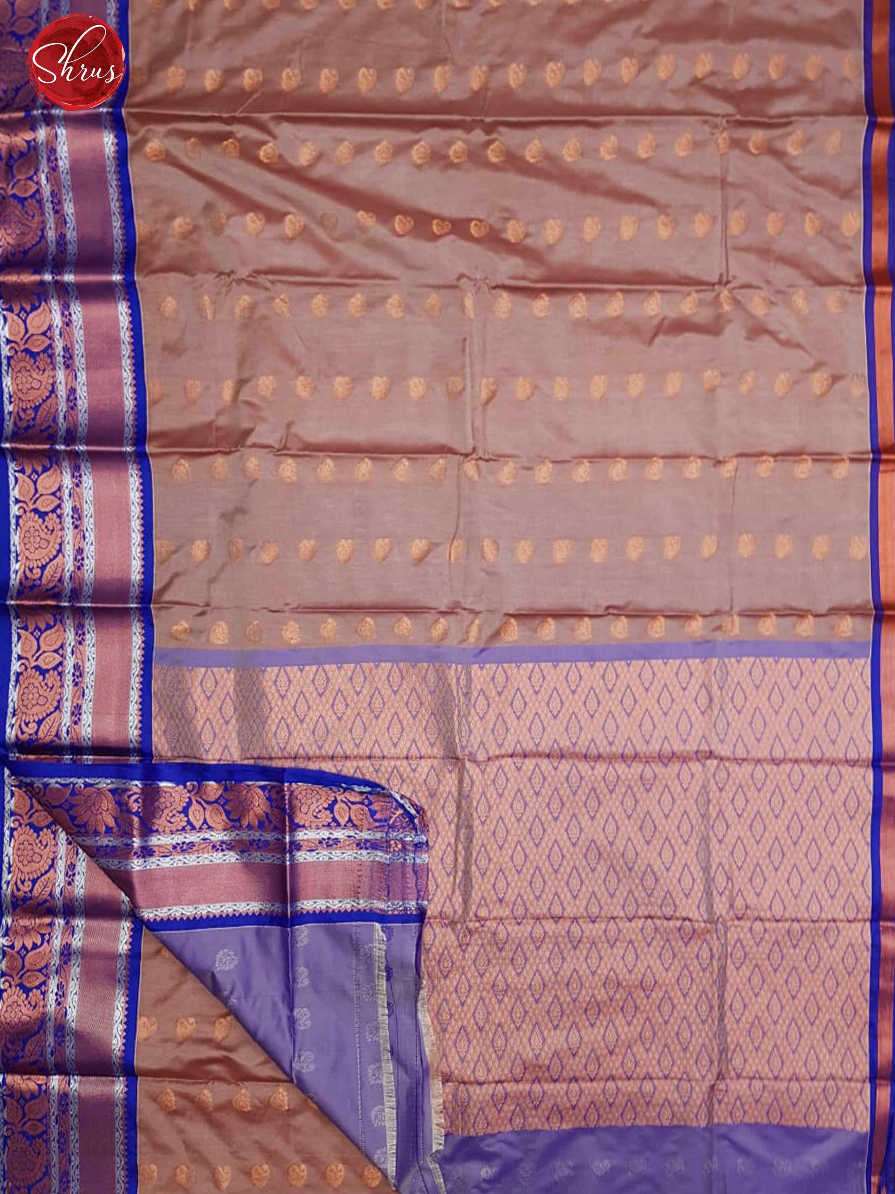 Onion Pink& Blu e- Semi Silk Cotton with zari woven buttas on the body & Contrast Zari Border - Shop on ShrusEternity.com