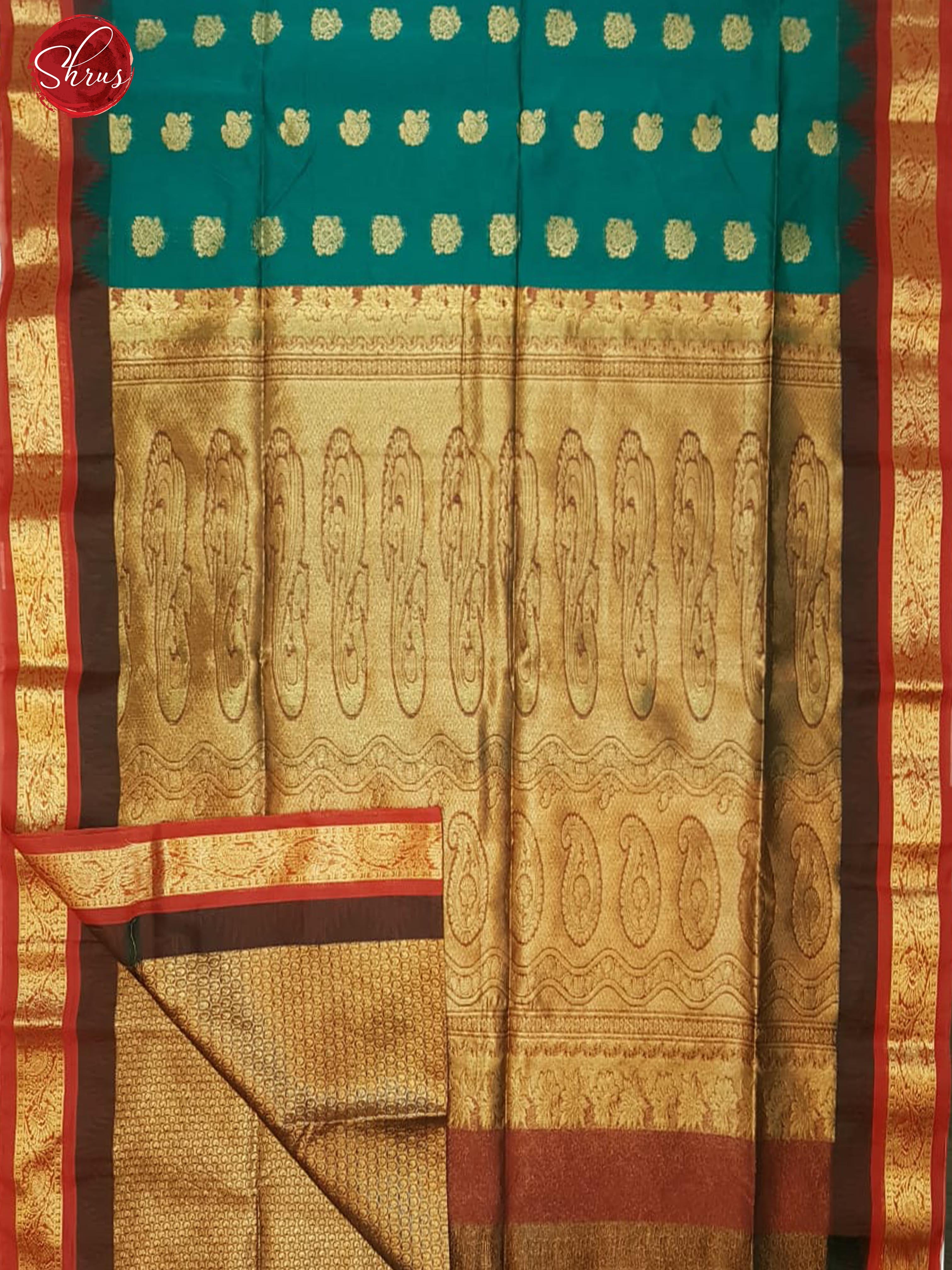 Green & Red - Semi Kuppadam with zari woven peacock motifs on the body & Zari Border - Shop on ShrusEternity.com