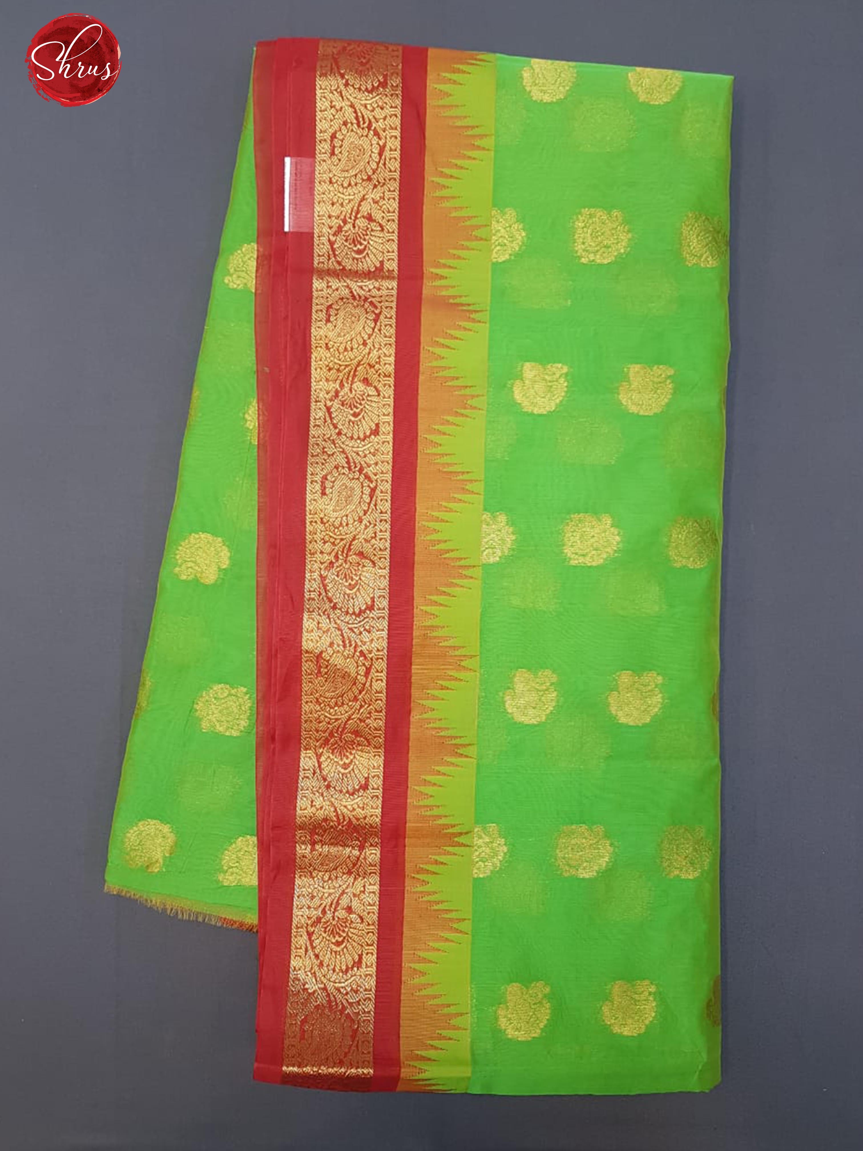 Green & Red - Semi Kuppadam with zari woven peacock buttas on the body & Zari Border - Shop on ShrusEternity.com