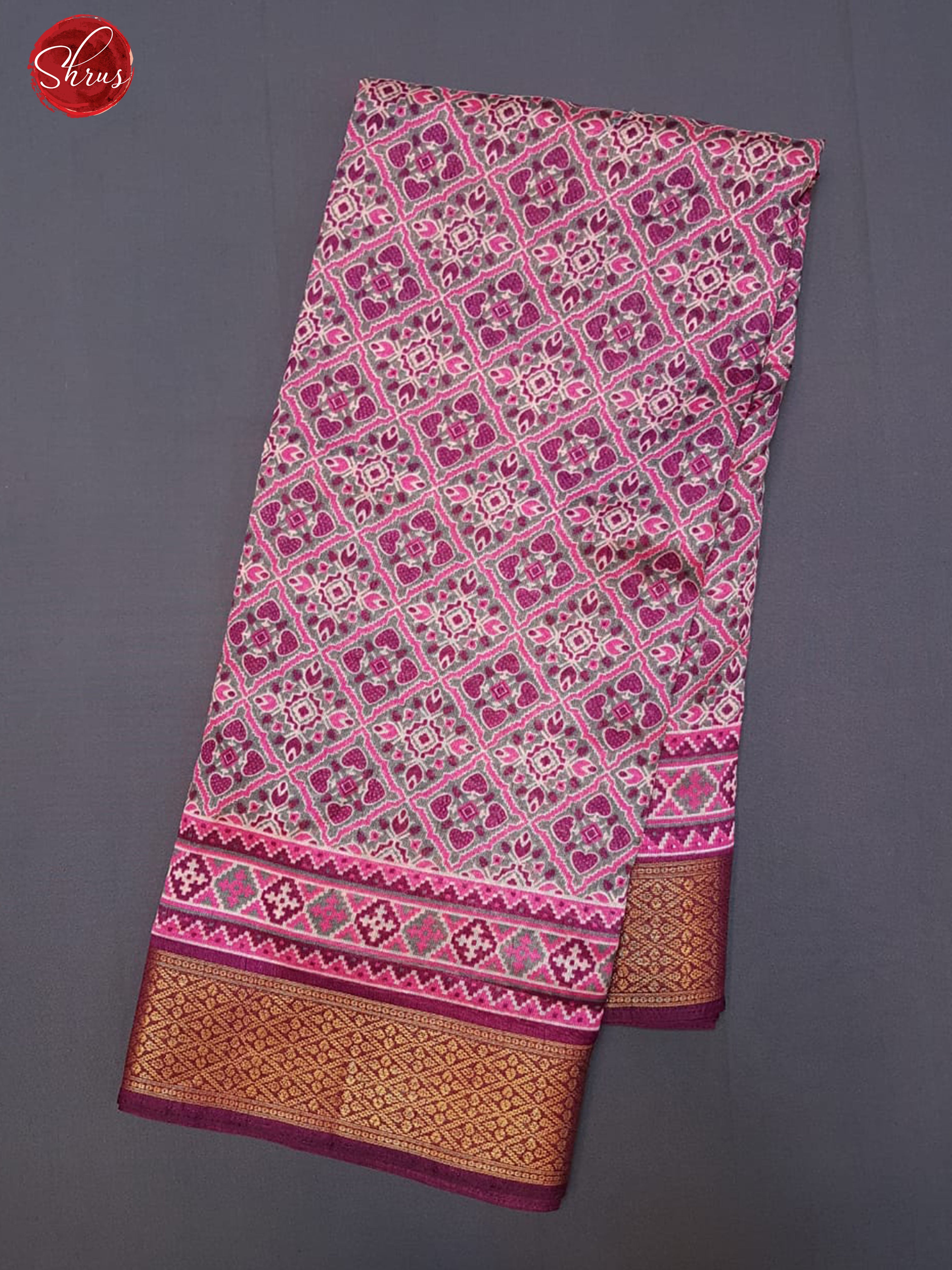 Purple & Pink - Semi Jute with floral print on the body & Zari Border - Shop on ShrusEternity.com