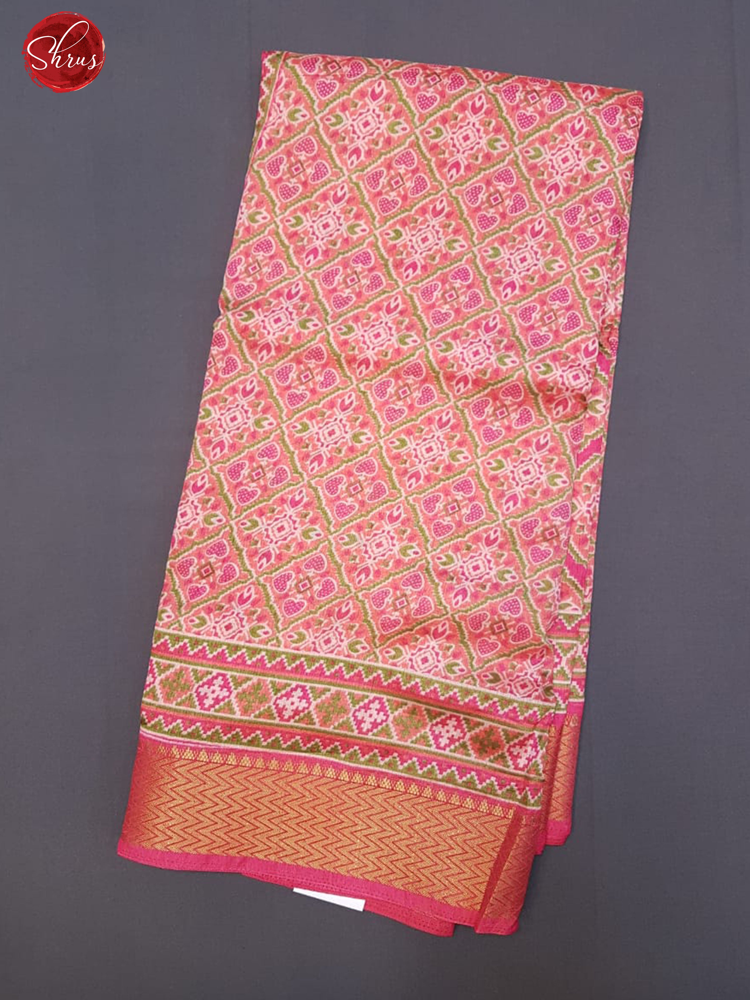 Pink(Single tone)- Semi Jute with floral patola print on the Body & Zari Border - Shop on ShrusEternity.com