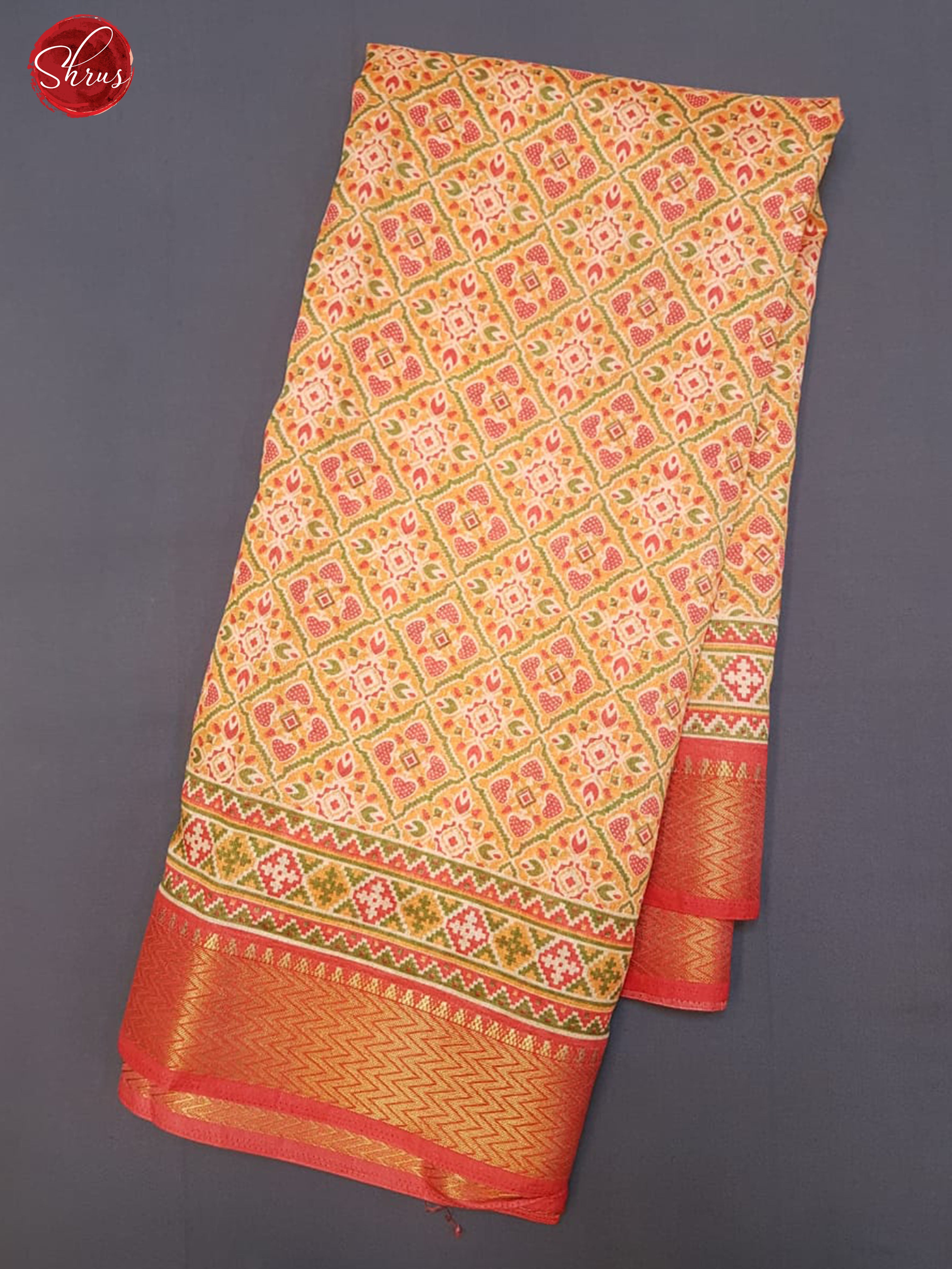 Orange(Single tone) - Semi Jute with Patola floral print on the Body& Zari Border - Shop on ShrusEternity.com