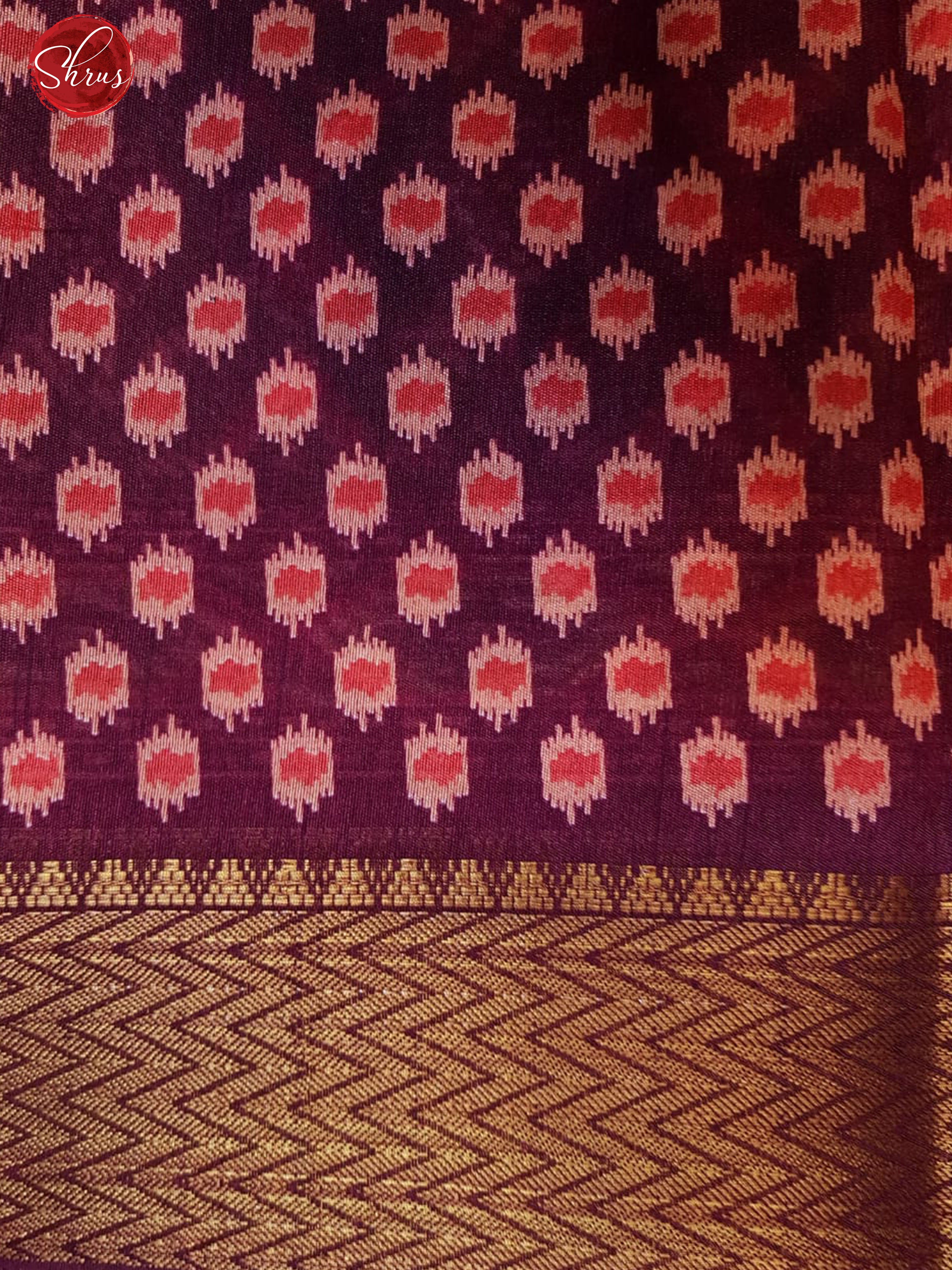 Grey & Purple-Semi Jute with Floral patola print on the body& Zari Border - Shop on ShrusEternity.com