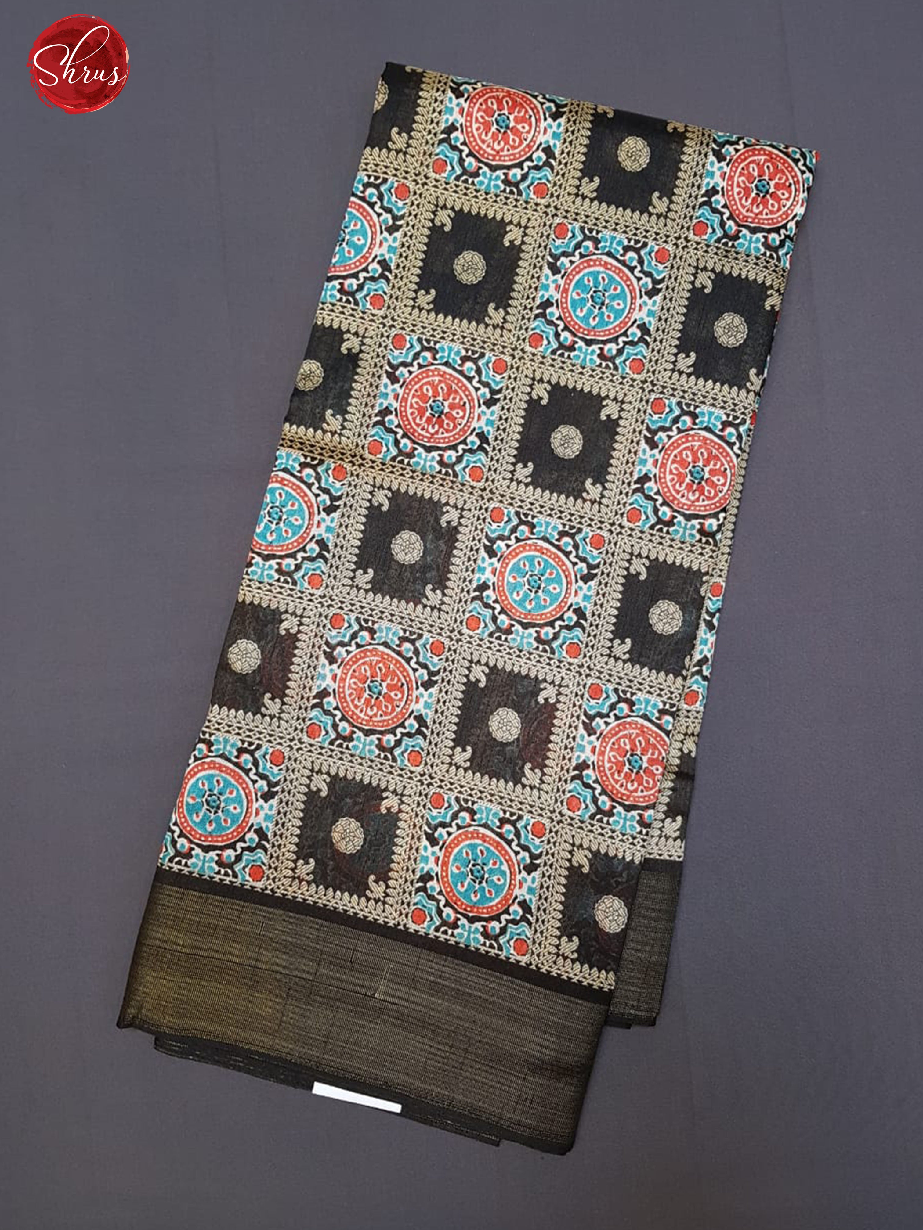 Black(Single Tone) - Semi Jute with patola floral print on the body & Zari Border - Shop on ShrusEternity.com