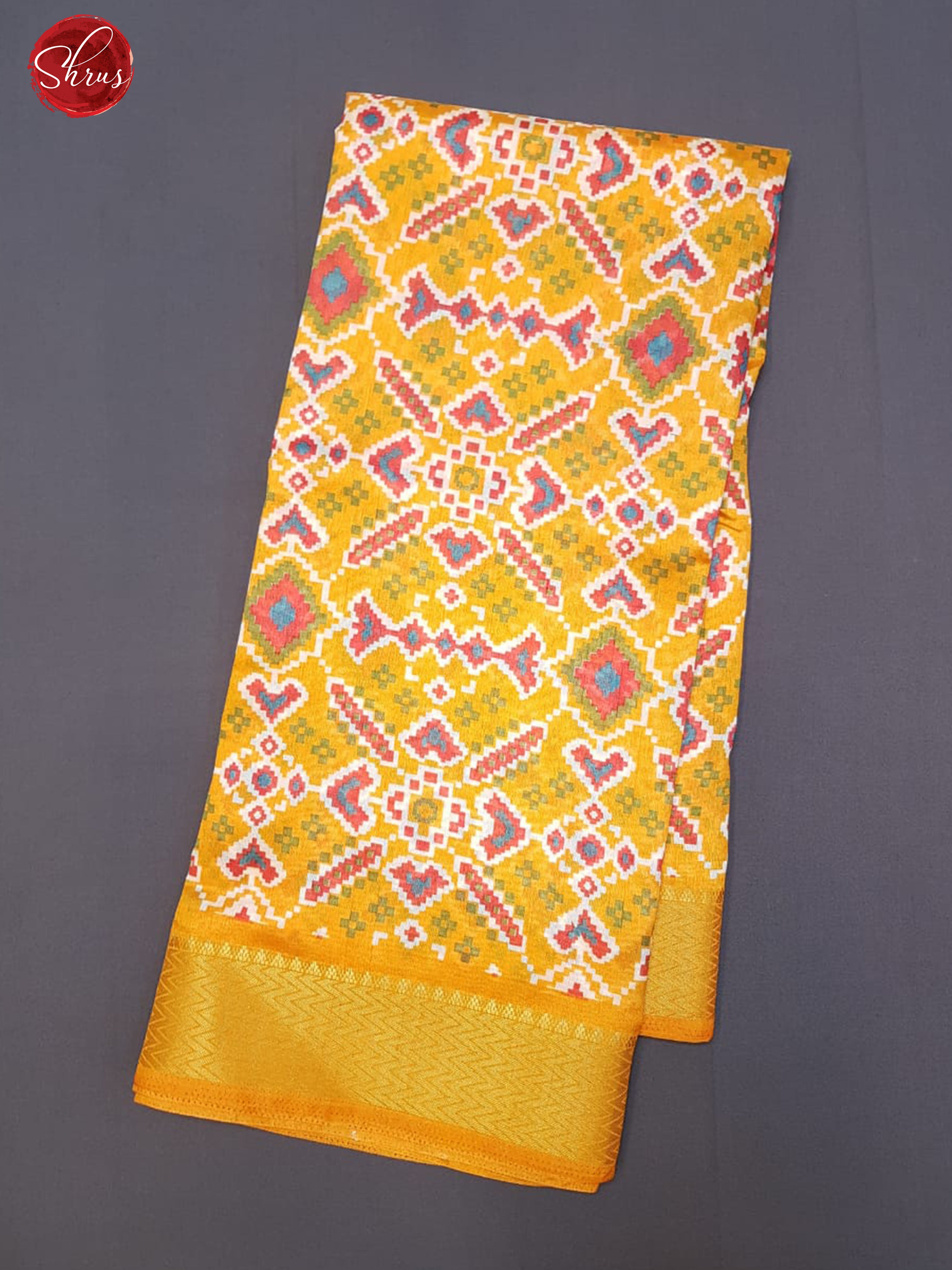 Yellow(Single Tone)- Semi Jute with patola print on the body & Zari Border - Shop on ShrusEternity.com