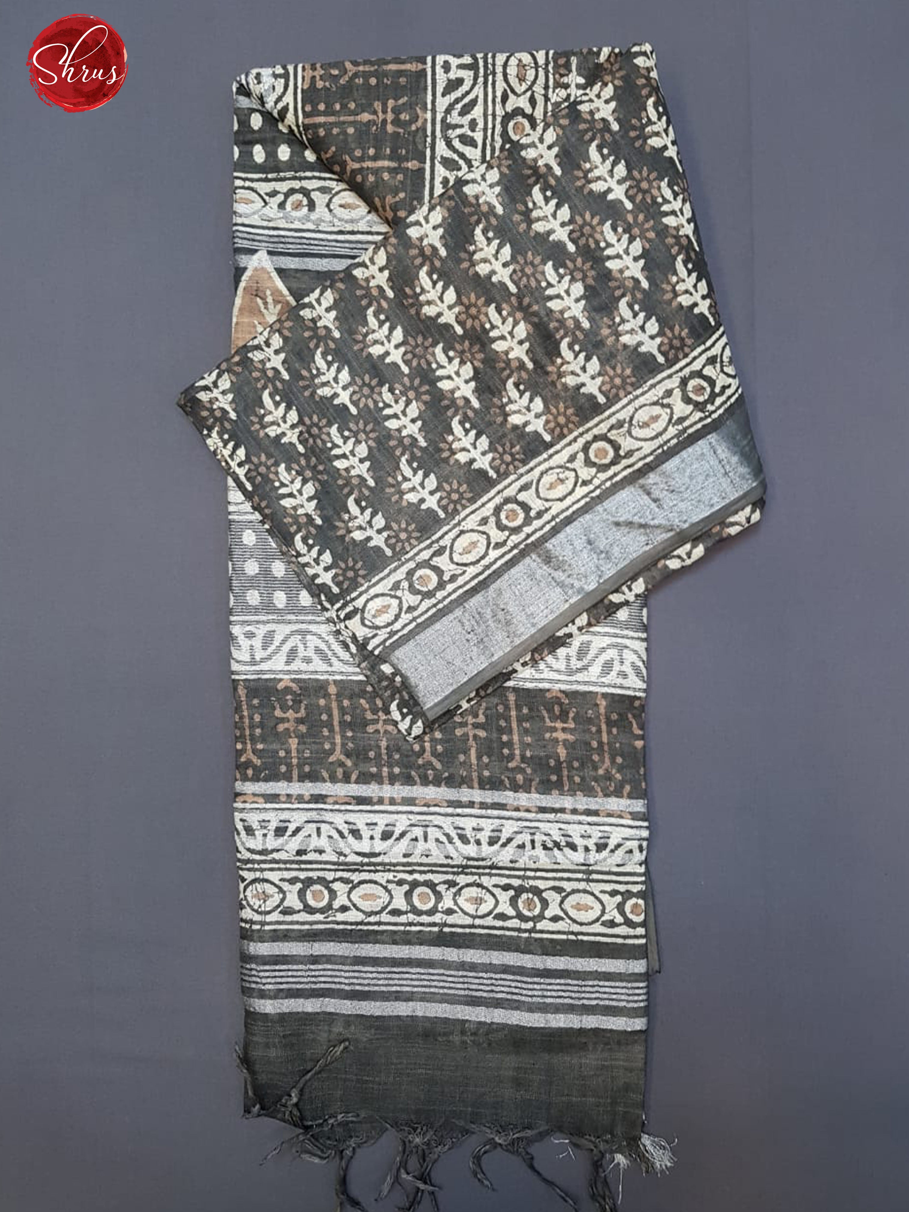 Grey(Single Tone) - Linen Cotton with floral print on the body & Zari Border - Shop on ShrusEternity.com