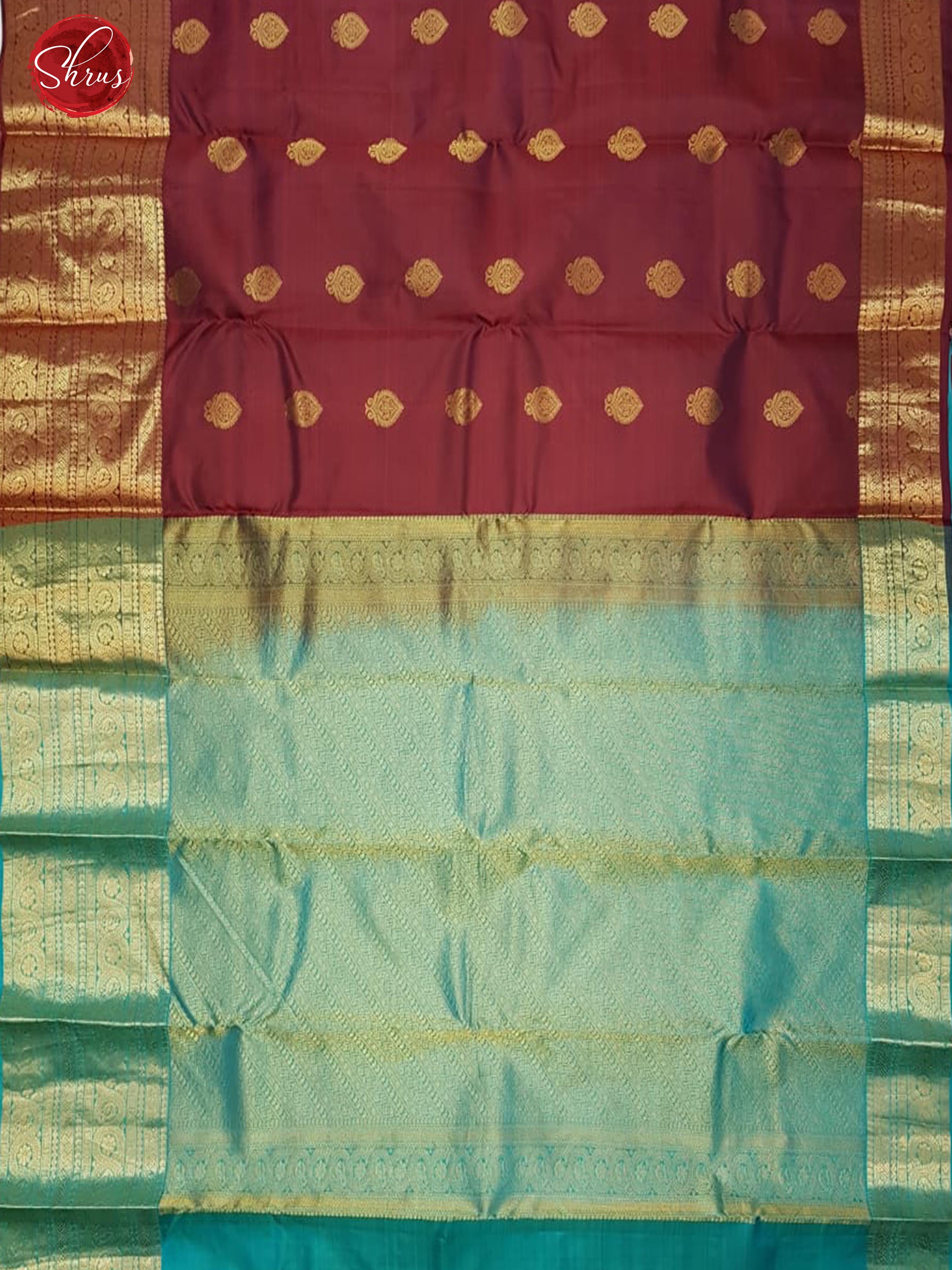 Maroon & Green - Kanchipuram Silk with zari woven floral motifs on the Body& Zari Border - Shop on ShrusEternity.com