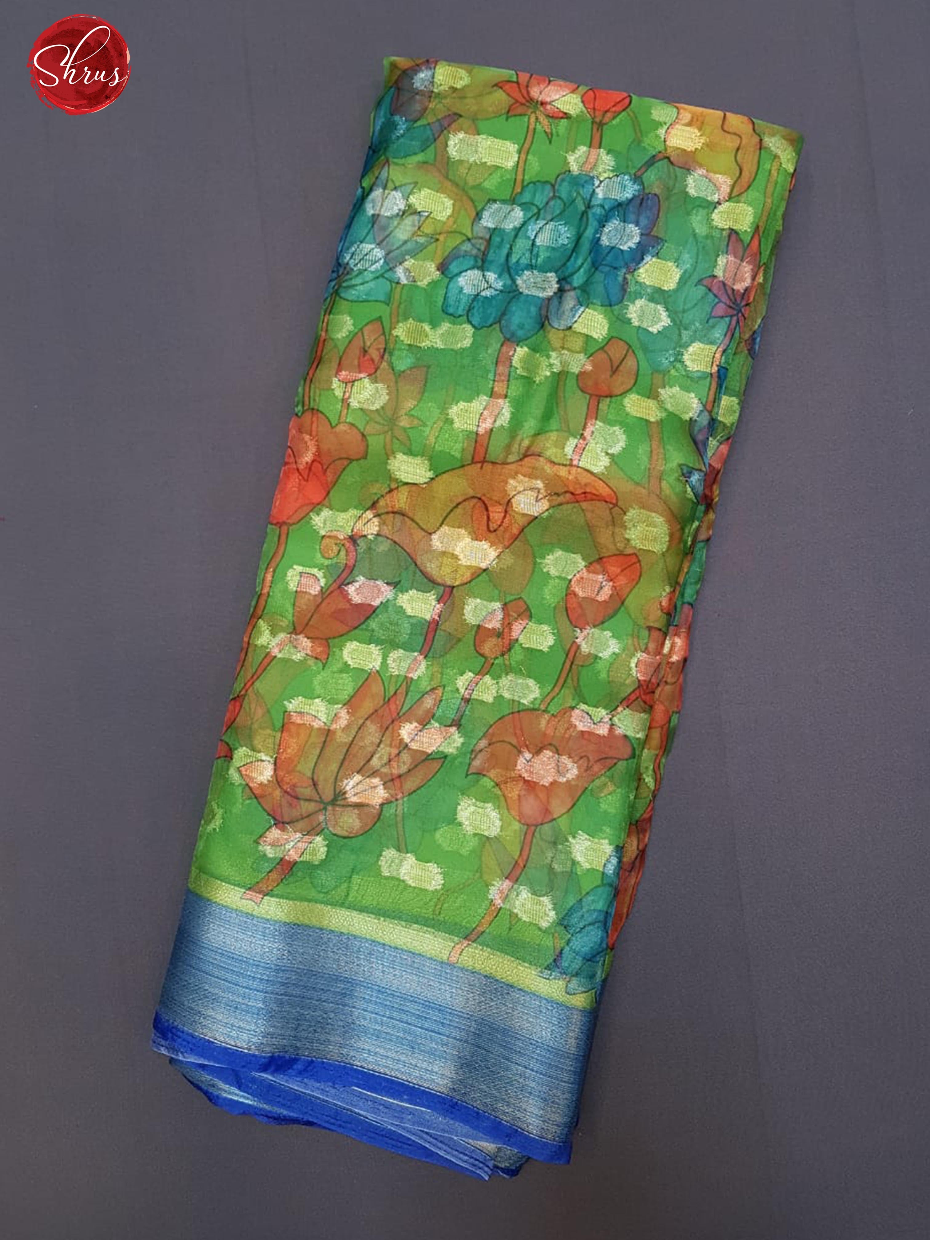 Green & Blue - Semi Kota with floral print on the body & Contrast Zari Border - Shop on ShrusEternity.com