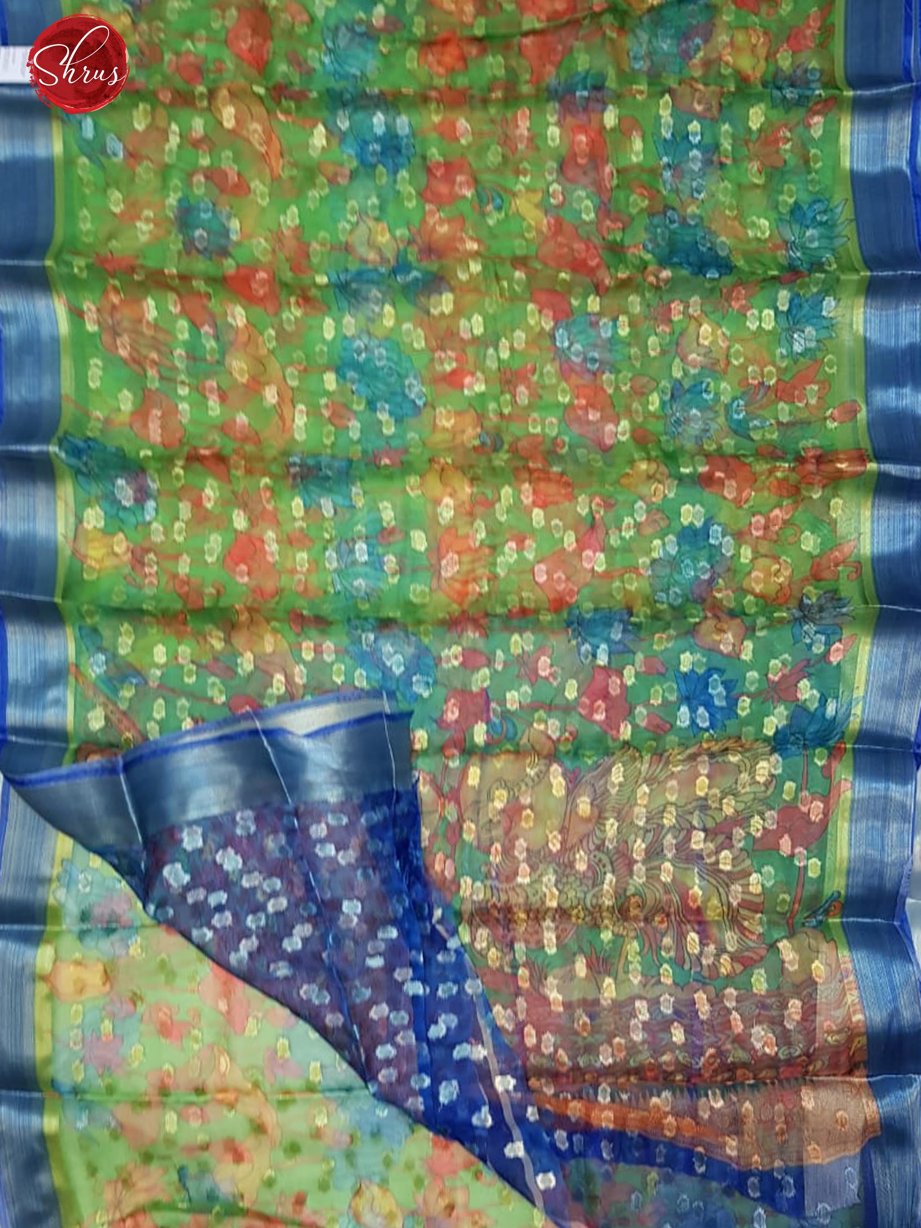 Green & Blue - Semi Kota with floral print on the body & Contrast Zari Border - Shop on ShrusEternity.com