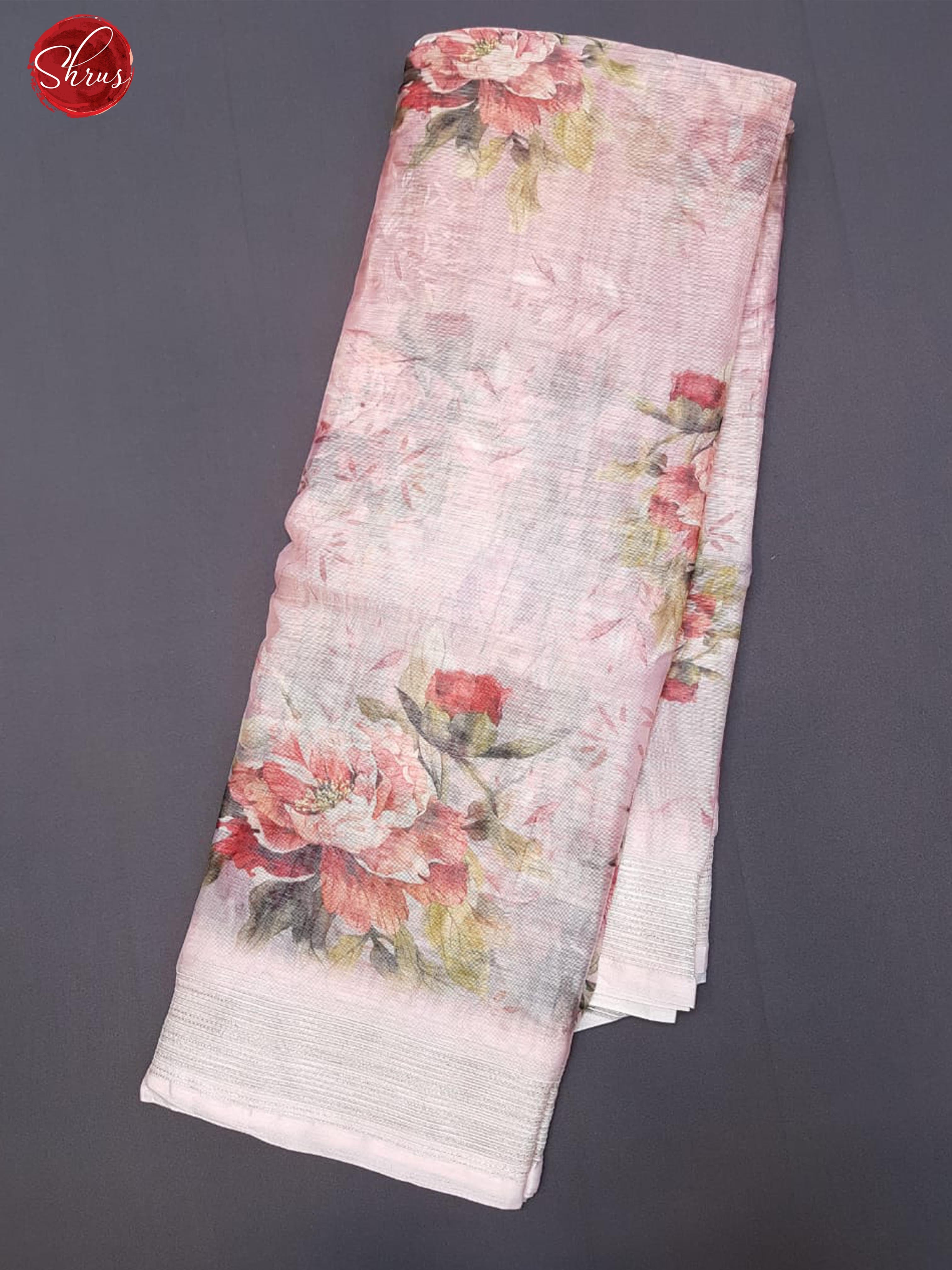 Pink(Single Tone)- Art Linen with floral print on the body & Zari Border - Shop on ShrusEternity.com