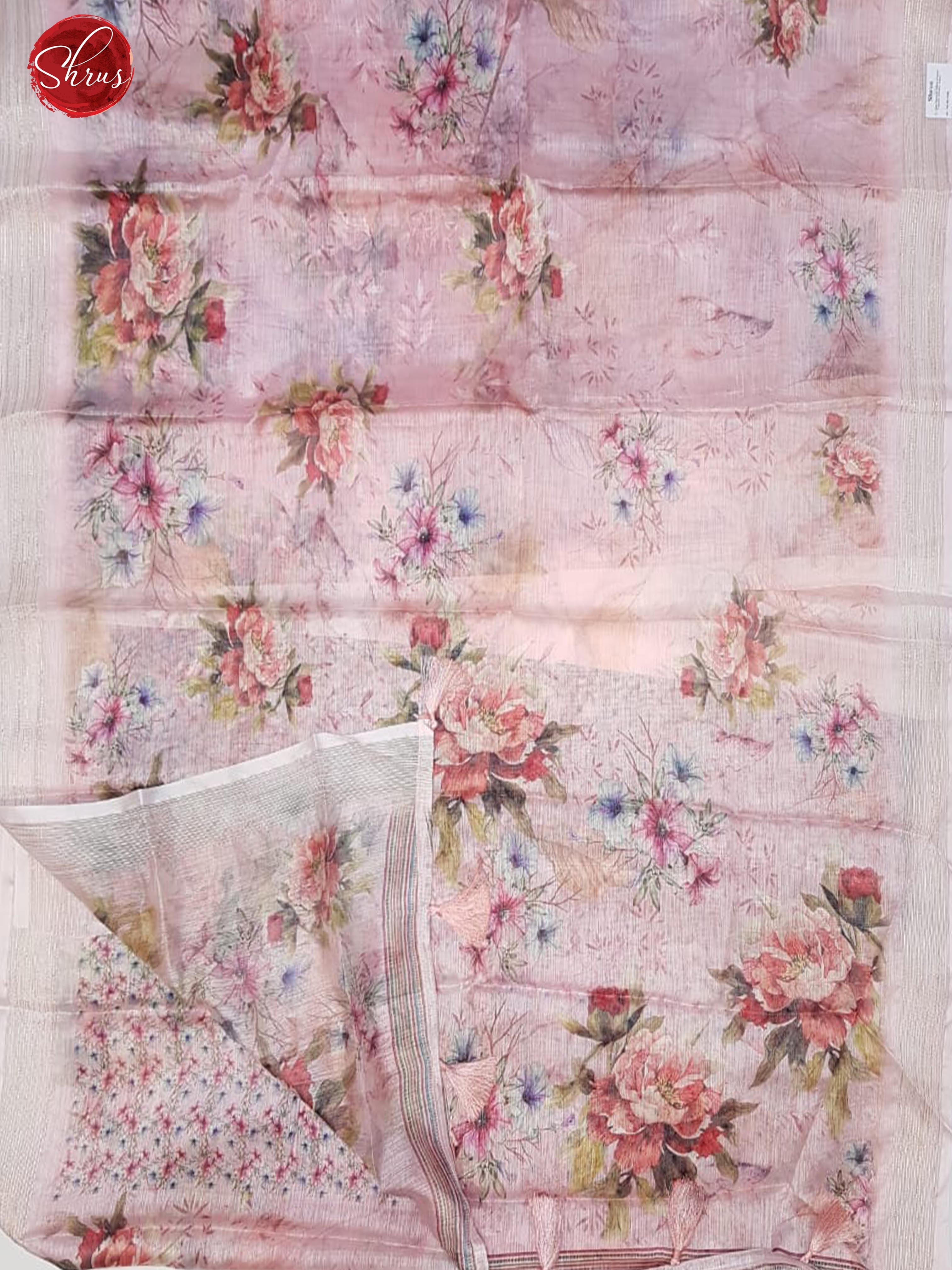 Pink(Single Tone)- Art Linen with floral print on the body & Zari Border - Shop on ShrusEternity.com