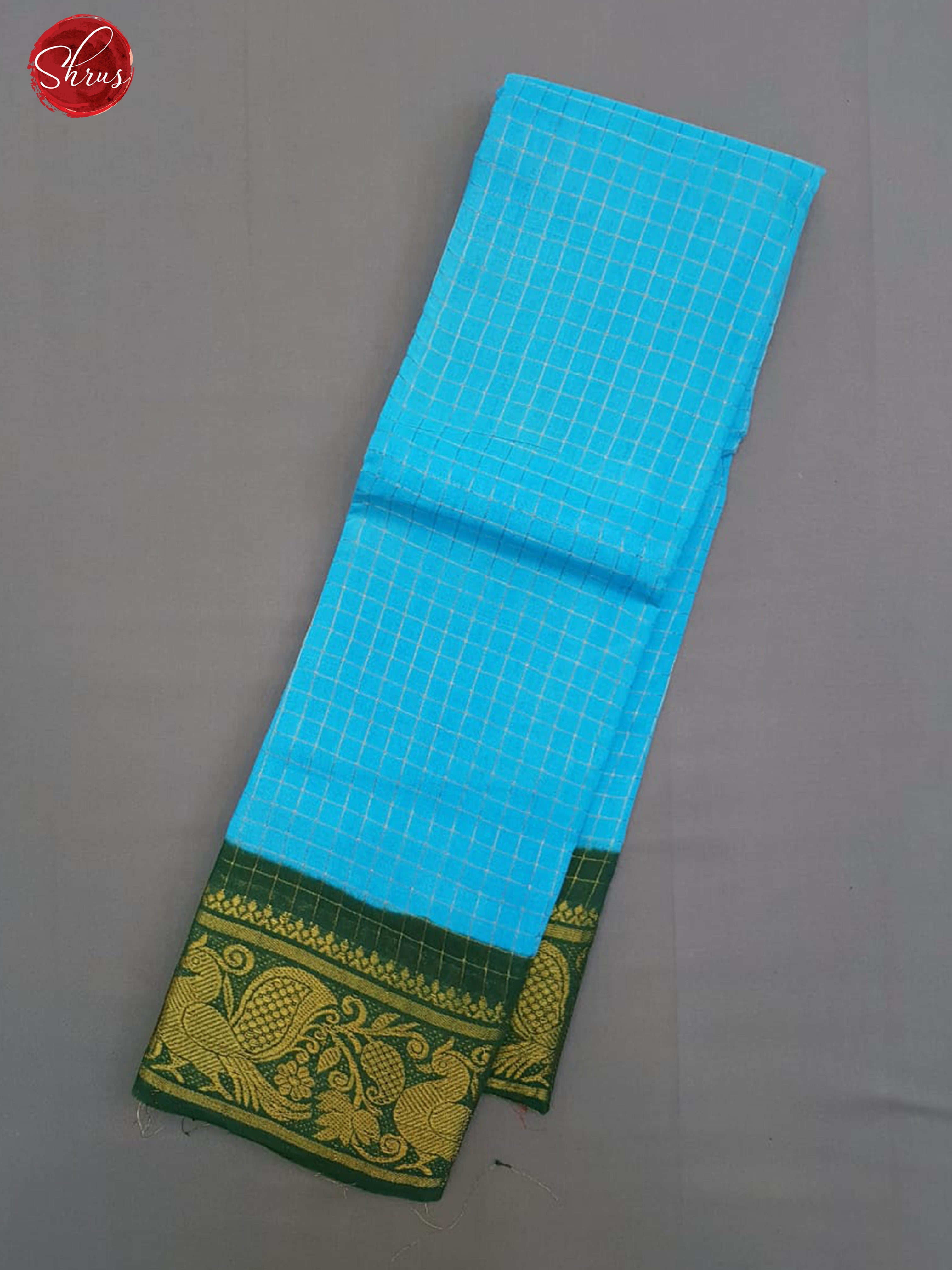 Blue & Green - Sungudi Cotton with Zari Checks on the body & Contrast Zari Border - Shop on ShrusEternity.com