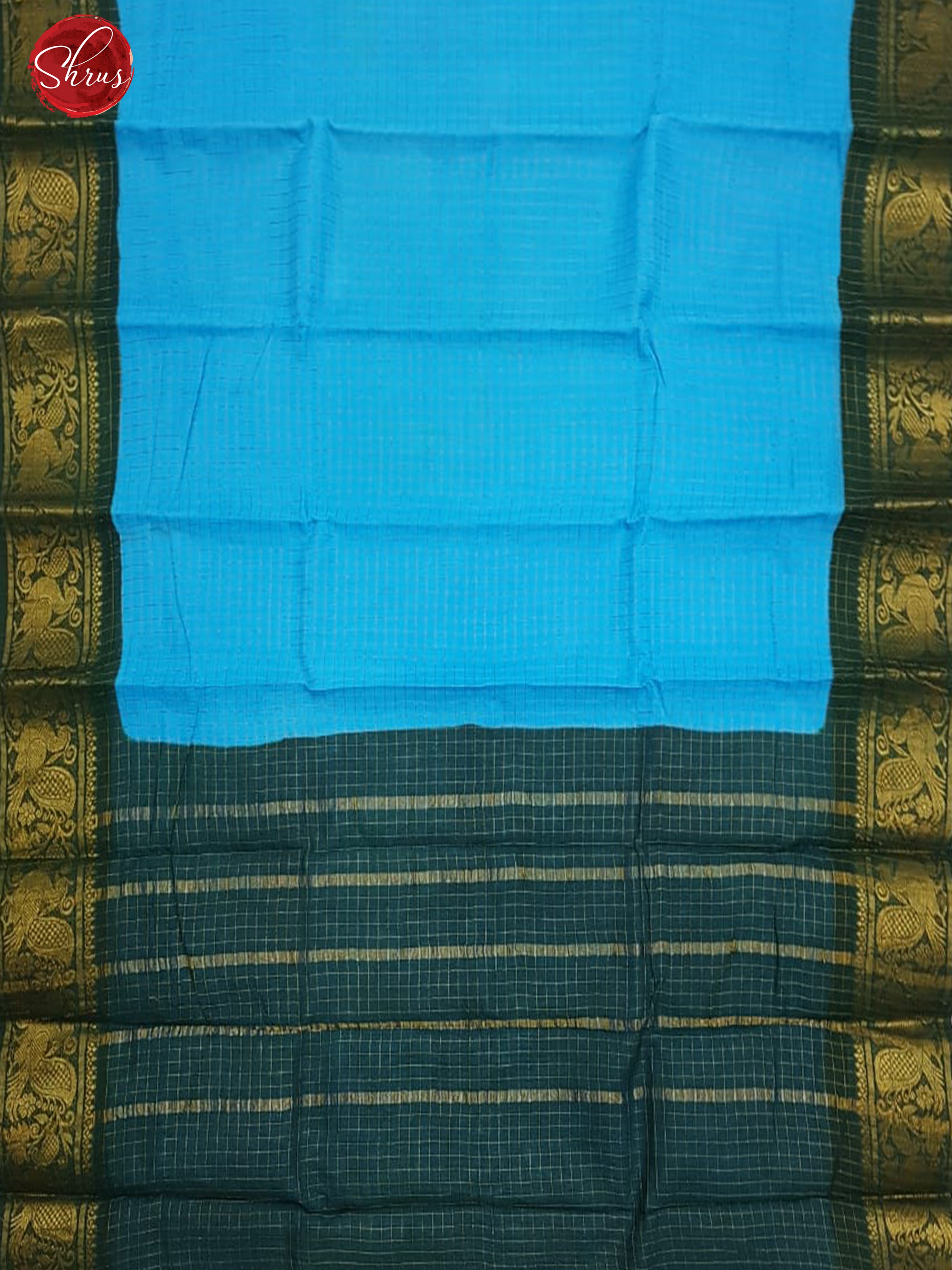 Blue & Green - Sungudi Cotton with Zari Checks on the body & Contrast Zari Border - Shop on ShrusEternity.com
