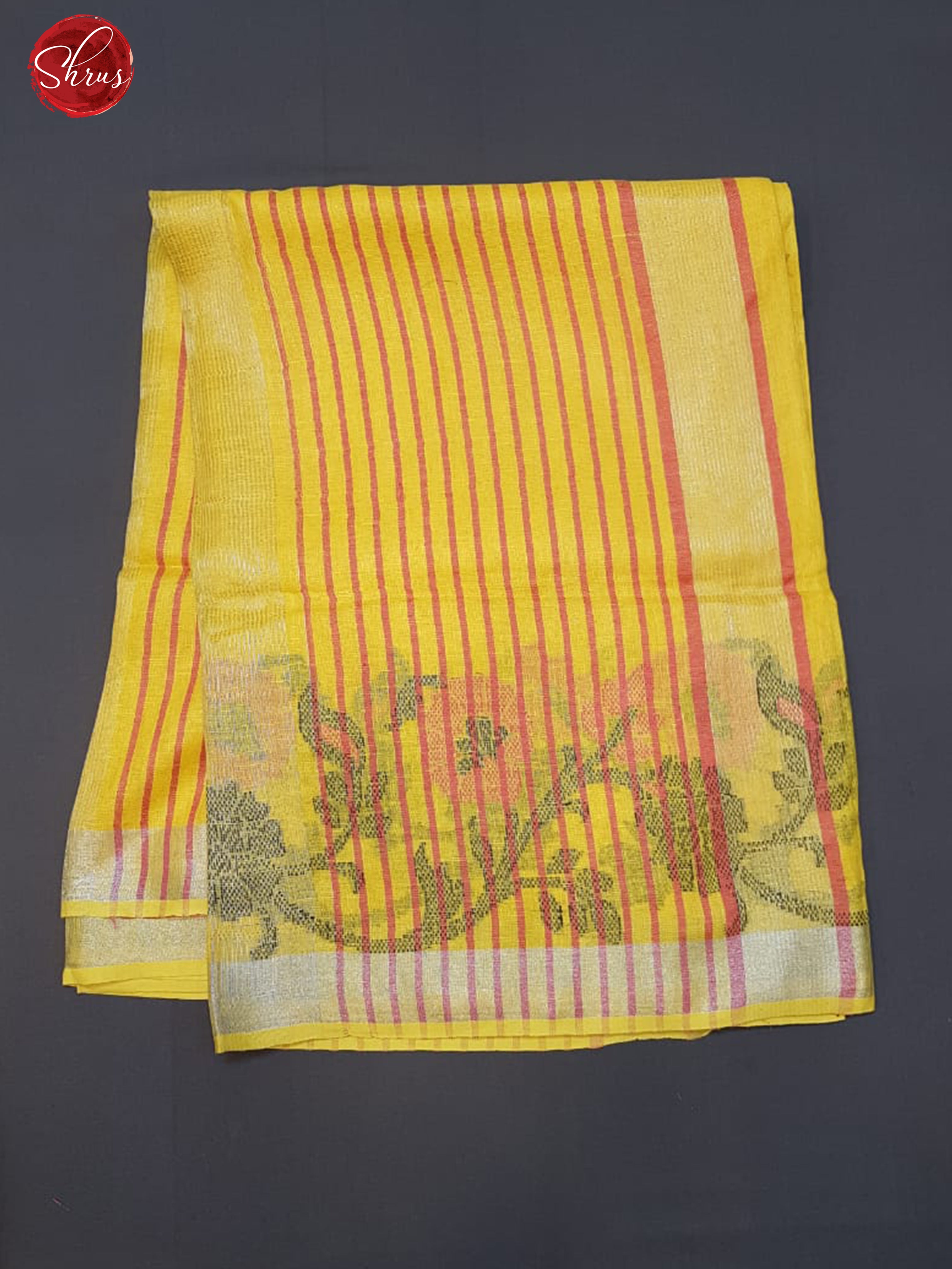 Yellow(Single Tone)- Linen with plain Body& Thread woven floral vines , Zari Border - Shop on ShrusEternity.com