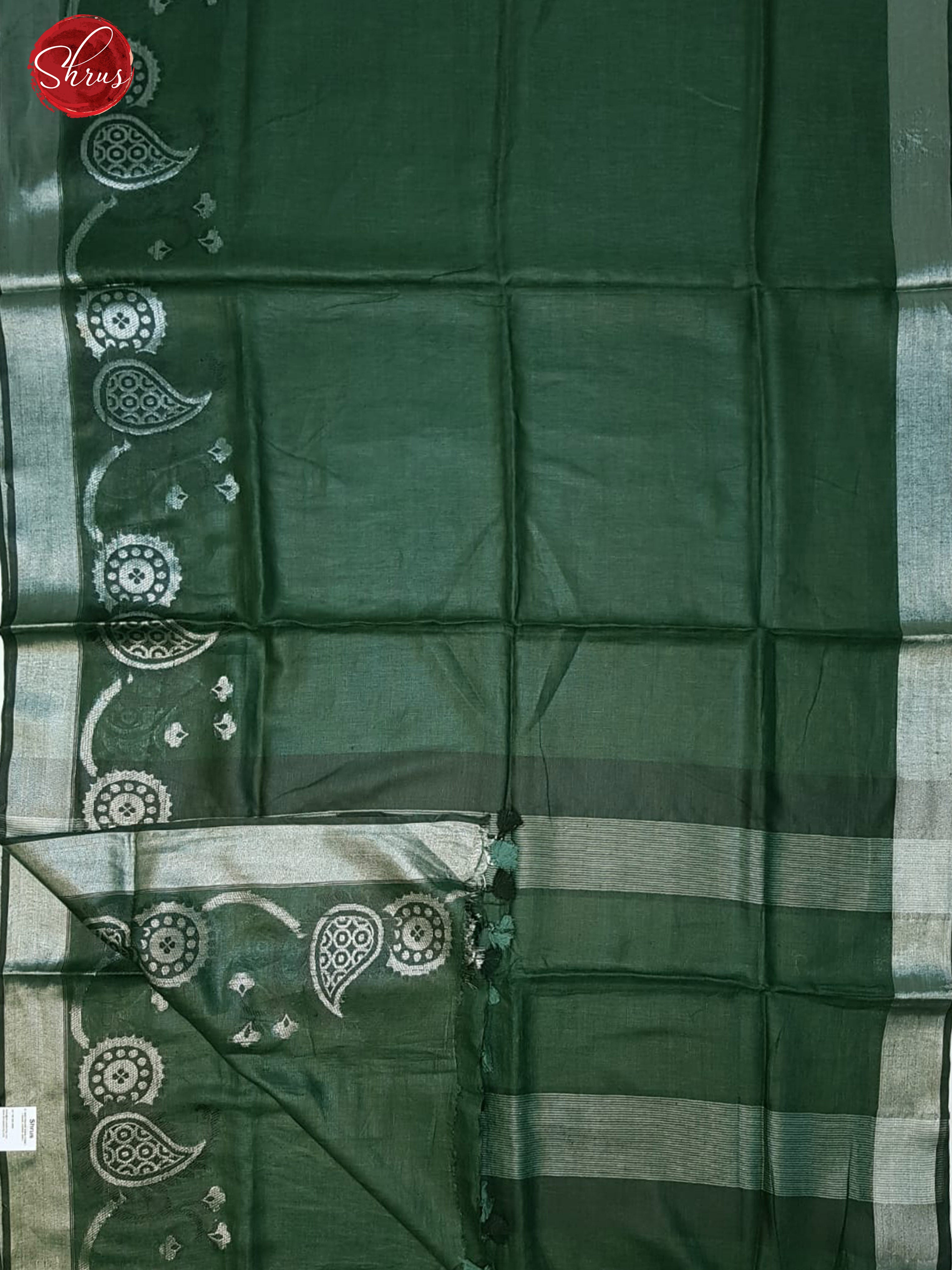 Green(Single tone)-Linen with plain Body & Paisleys ,zari Border - Shop on ShrusEternity.com