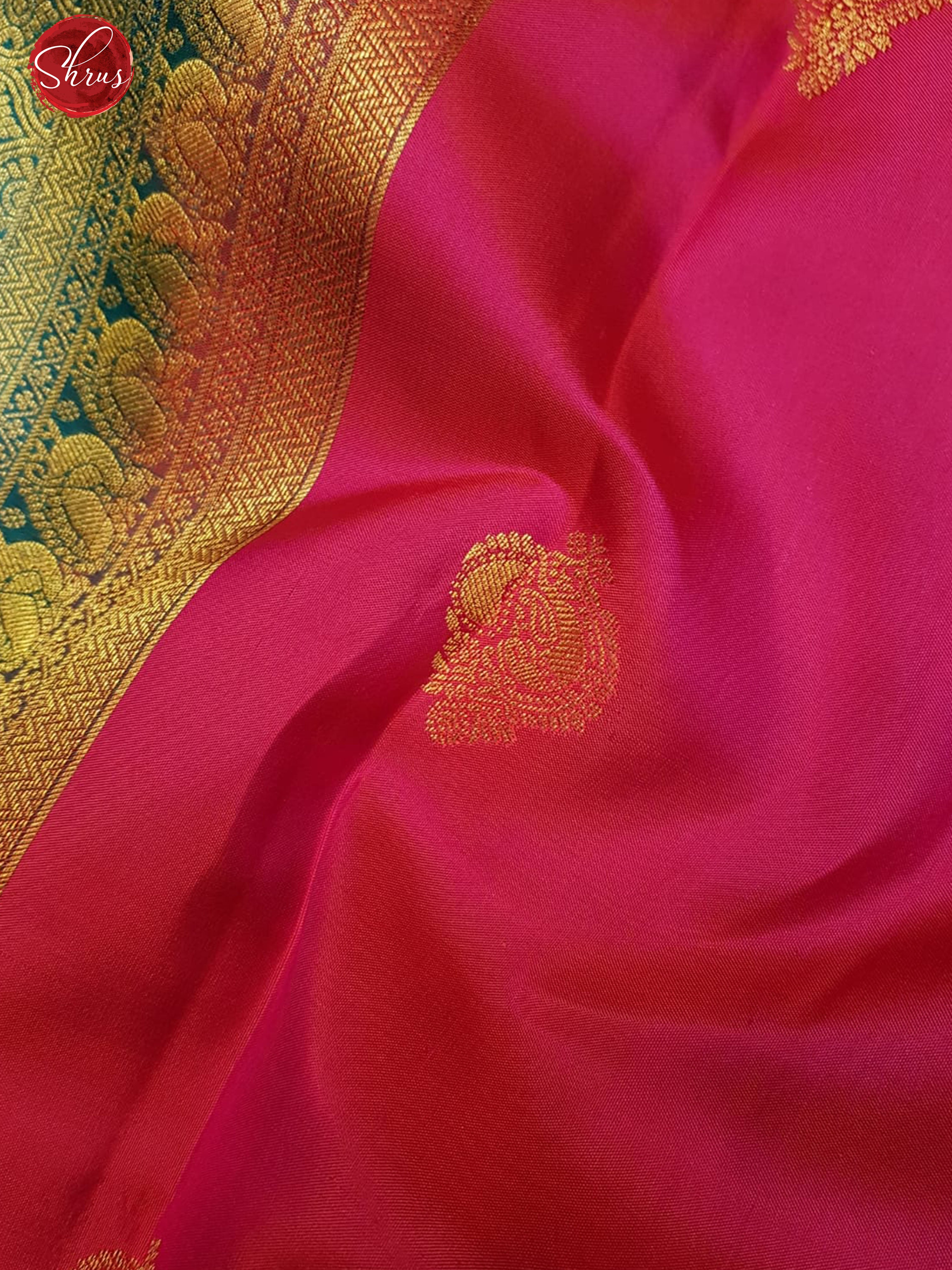 Pink & Teal - Kanchipuram Silk with zari woven floral buttas on the body & Zari Border - Shop on ShrusEternity.com