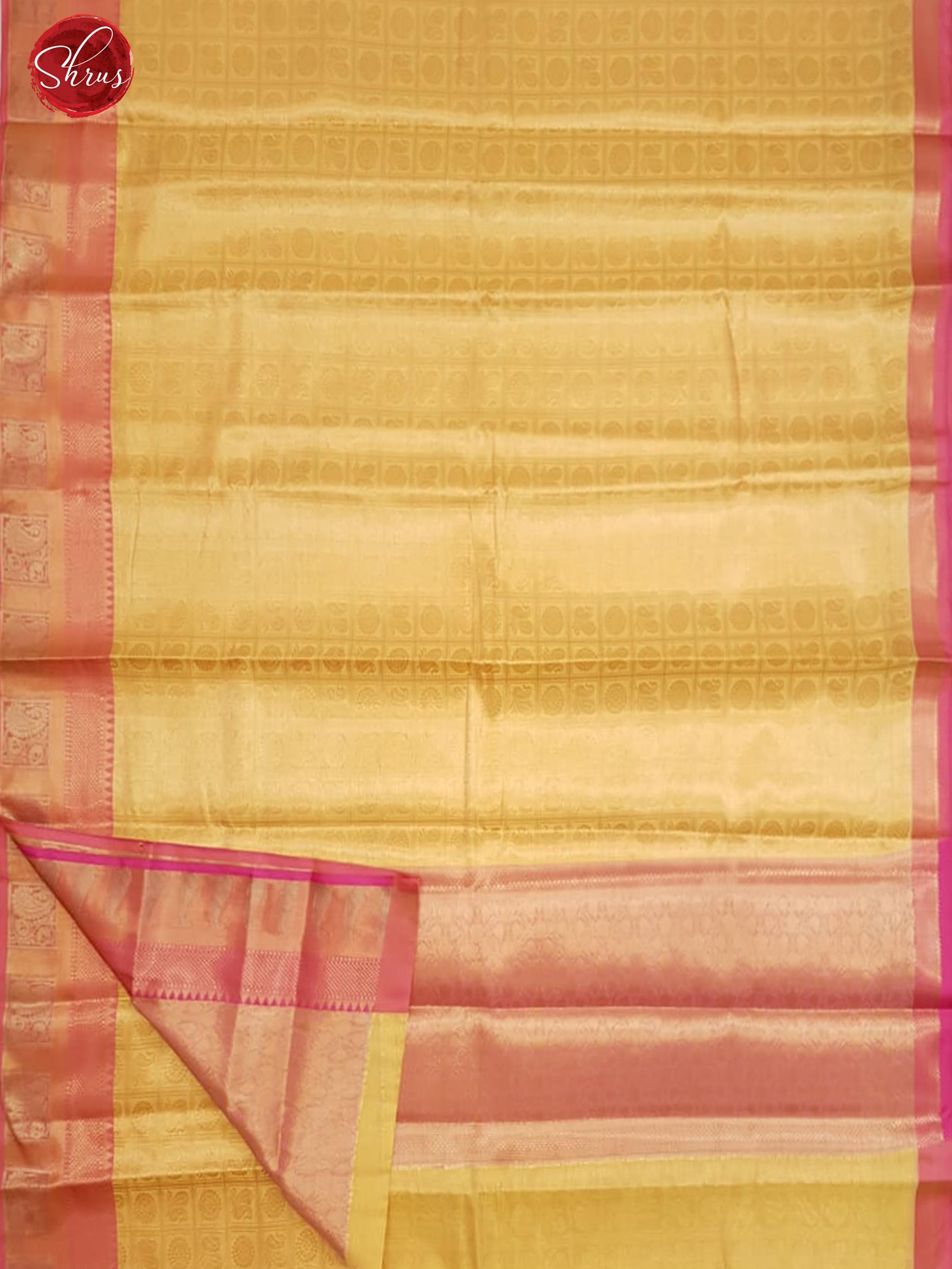 Yellow & Pink- Semi Kanchipuram Dola Silk with zari woven floral brocade on the body    & Contrast Zari Border - Shop on ShrusEternity.com