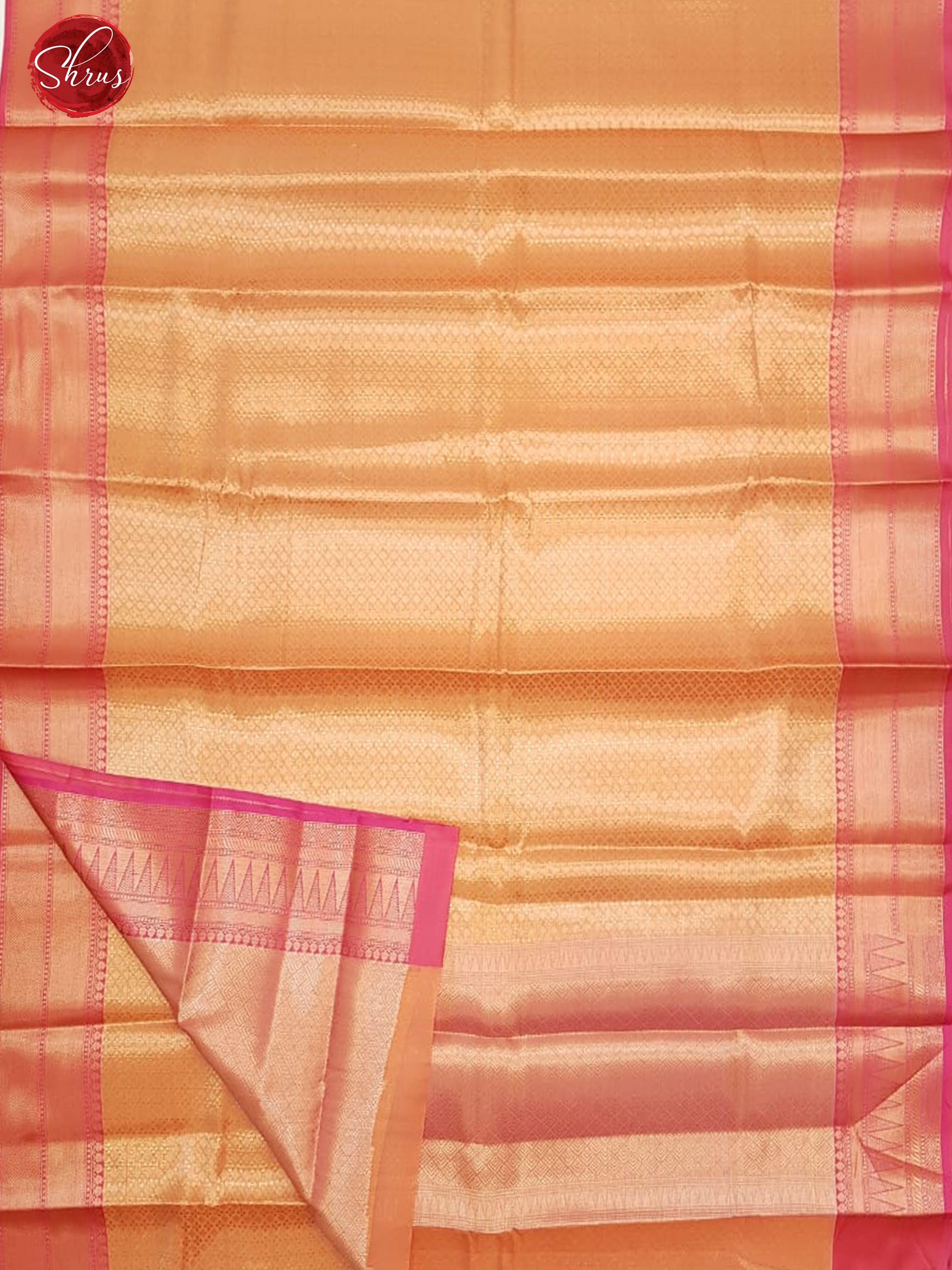 Orange & Pink -Semi Kanchipuram Dola Silk with zari woven floral brocade on the body &  Contrast Zari Border - Shop on ShrusEternity.com