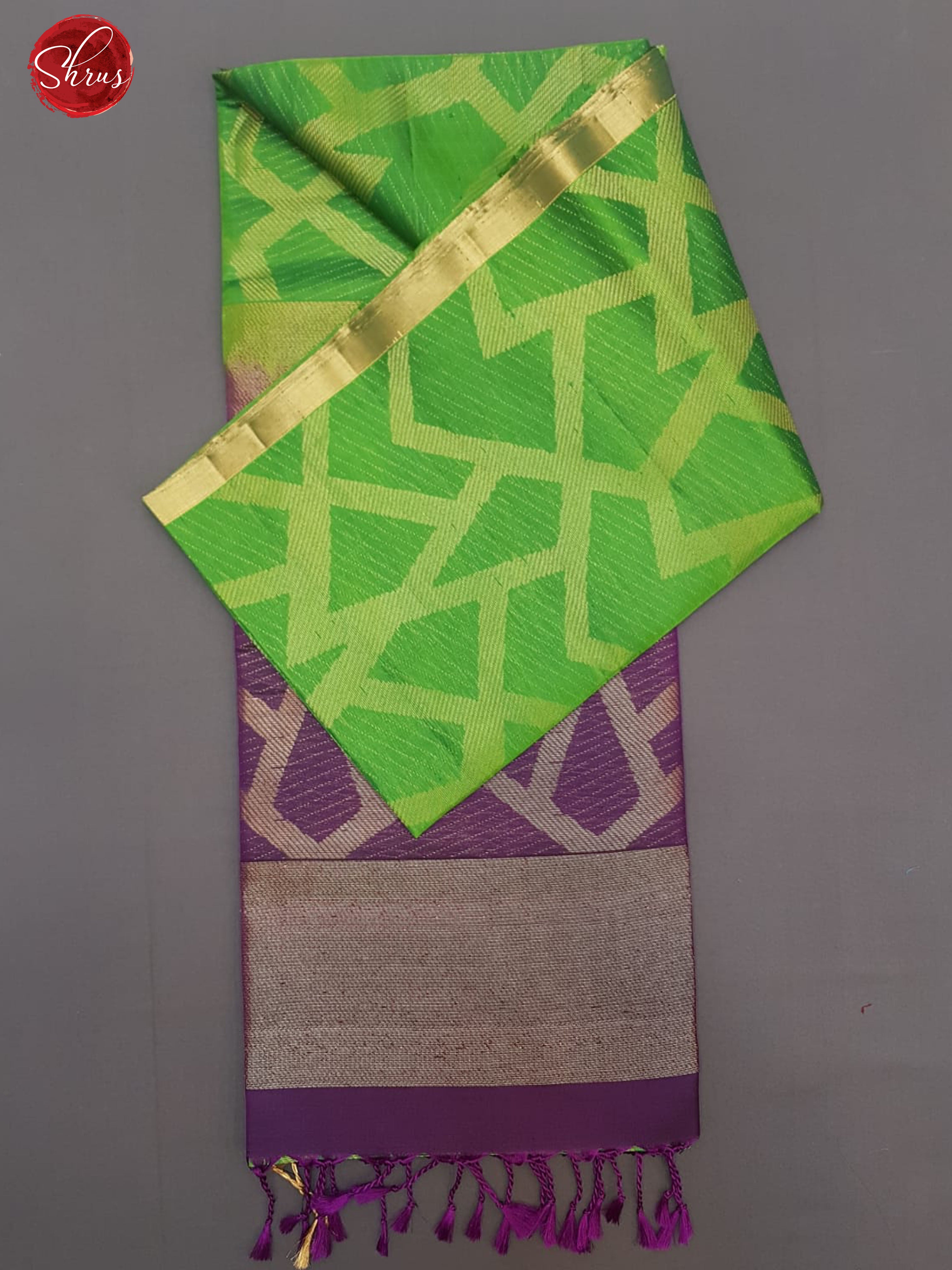 Green & Purple - Borderless Soft Silk with Zari woven abstract pattern on the body - Shop on ShrusEternity.com