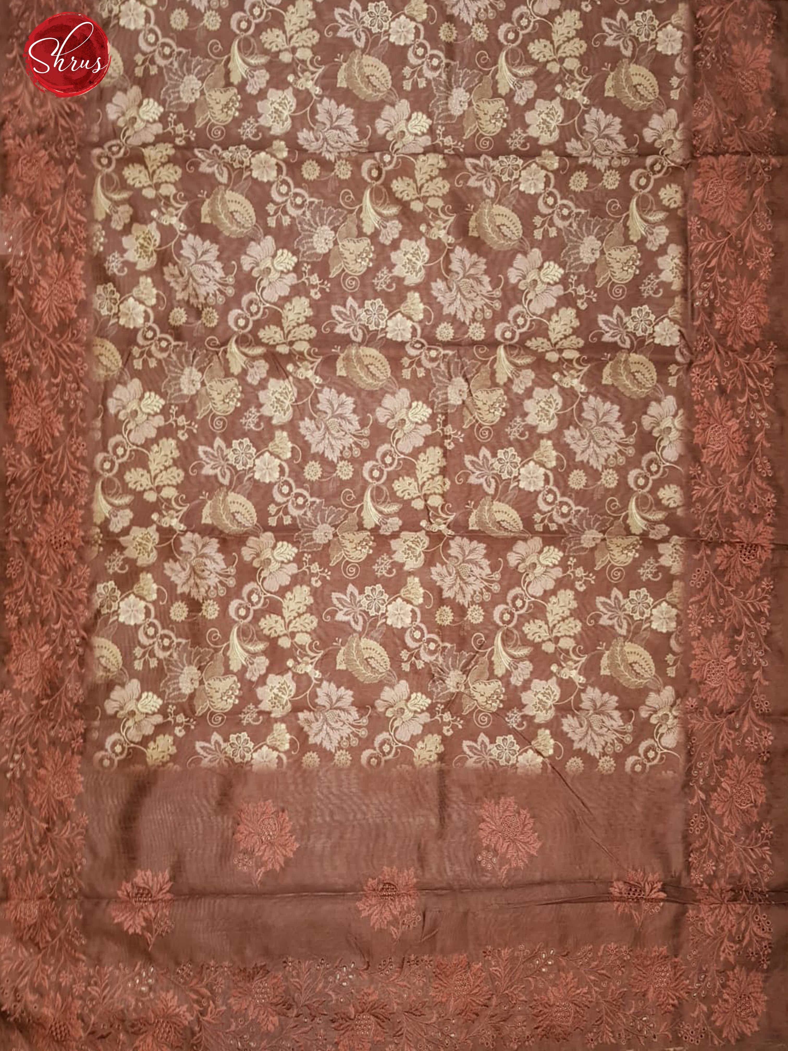 Brown(Single Tone)- Cut Work Saree with floral print & Cut work floral embroidery Border - Shop on ShrusEternity.com
