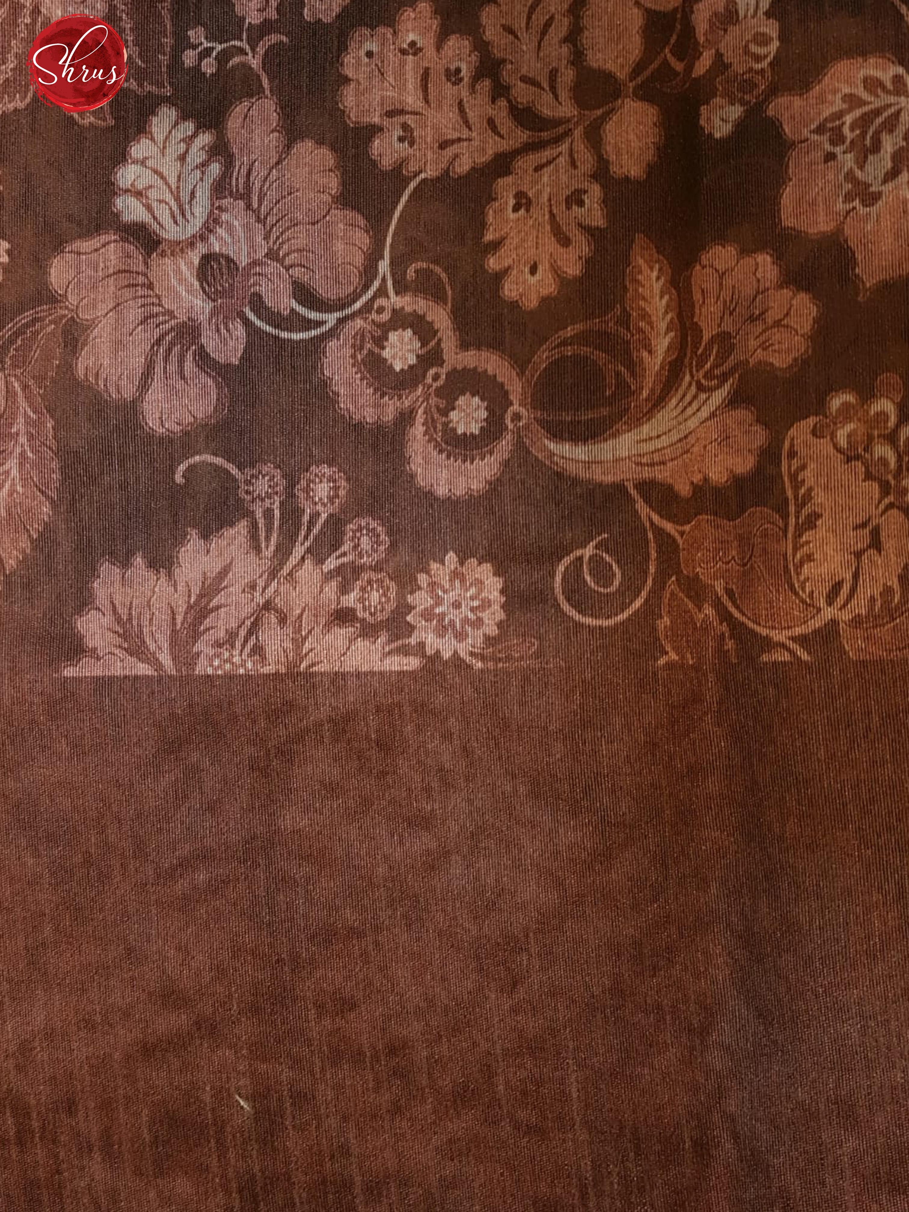 Brown(Single Tone)- Cut Work Saree with floral print & Cut work floral embroidery Border - Shop on ShrusEternity.com