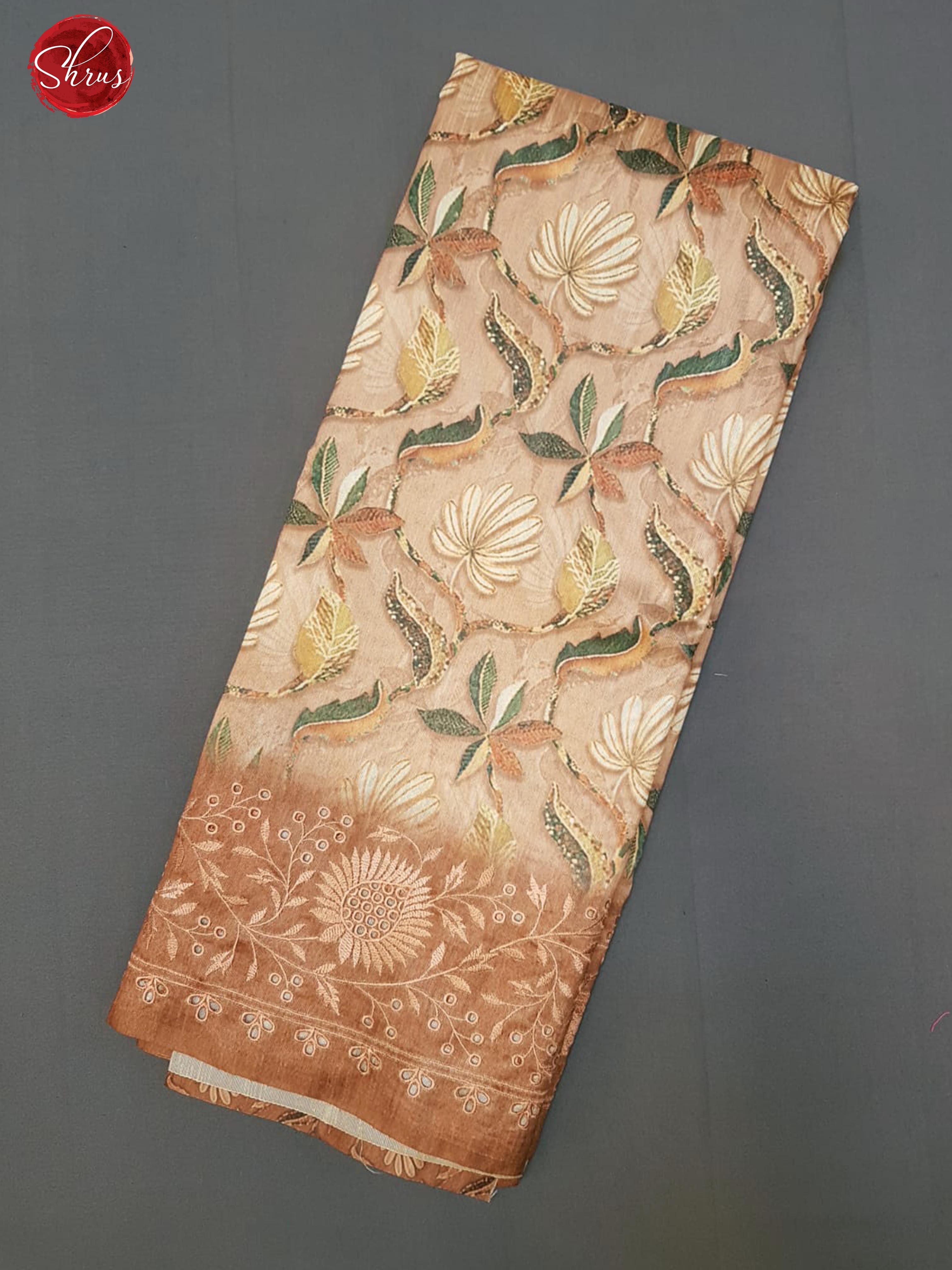 Light Brown(Single Tone)- Cut Work Saree with floral print on the body & floral cut work embroidery border, pallu - Shop on ShrusEternity.com